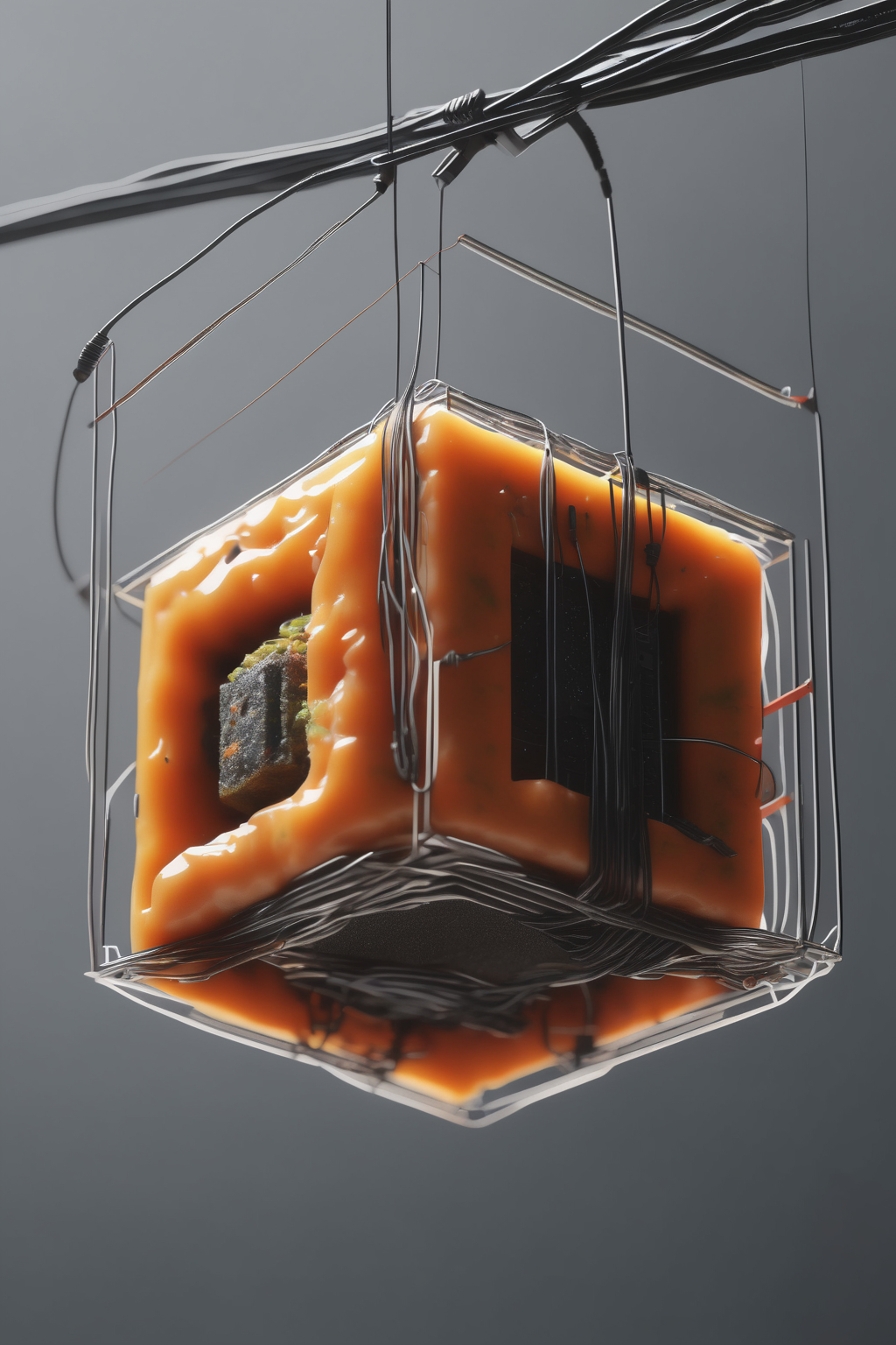 00347-4051256621-_lora_Levitating Cube_1_Levitating Cube - a close up of a piece of food with wires coming out of it.png